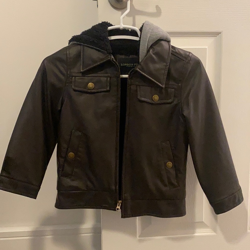 Brown leather jacket with hoodie